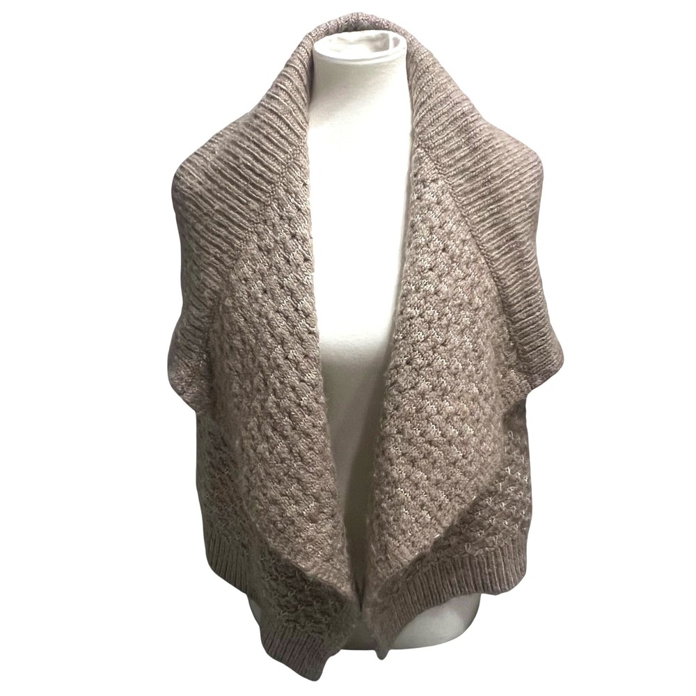 Loft Womens Basketweave Sweater Vest‎ Taupe Neutral Metallic Waterfall Collar S